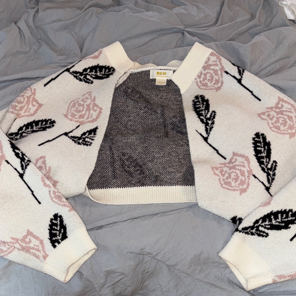 Maeve Sweater Shrug One Size Ribbed Waist and collar Floral Good condition - Picture 13 of 16